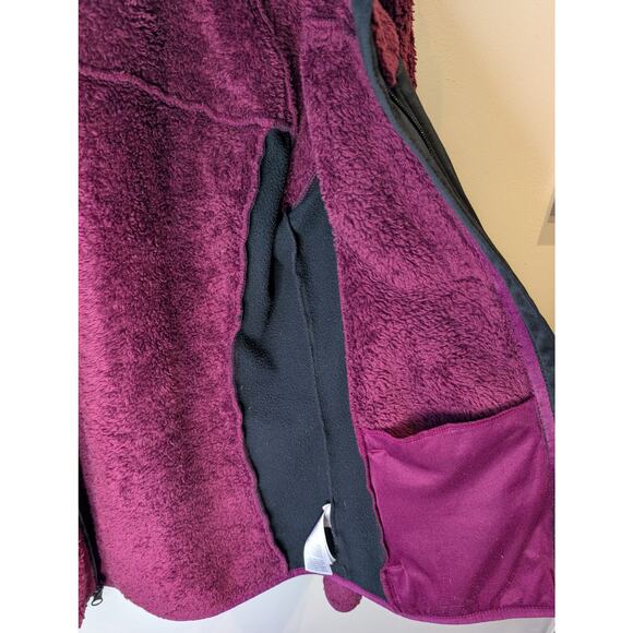 Columbia Burgundy Sherpa Fleece Full Zip Jacket Colorblock Womens L Gorpcore - Picture 7 of 9